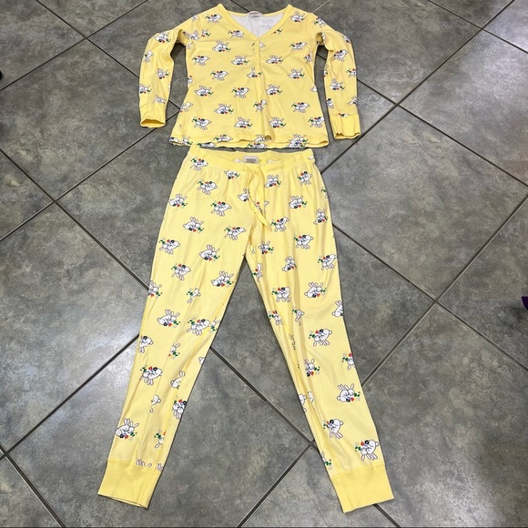 Hanna Andersson Other - Hanna Andersson Pajama PJ Set Bunnys Girls Sz M Yellow Rabbits Cotton Comfy EUC